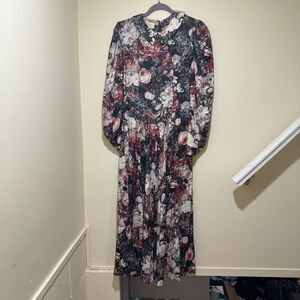 Women’s Vintage Floral Maxi Length Drop Waist Long Puff Sleeve Dress Size: 6